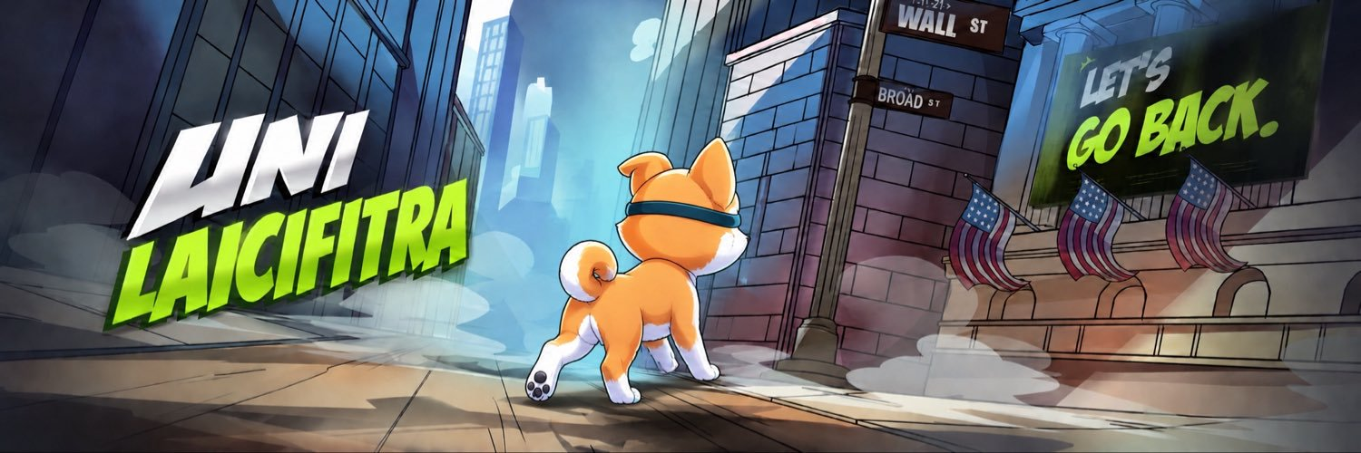 unI laicifitrA walking down a meme city street toward Wall Street
